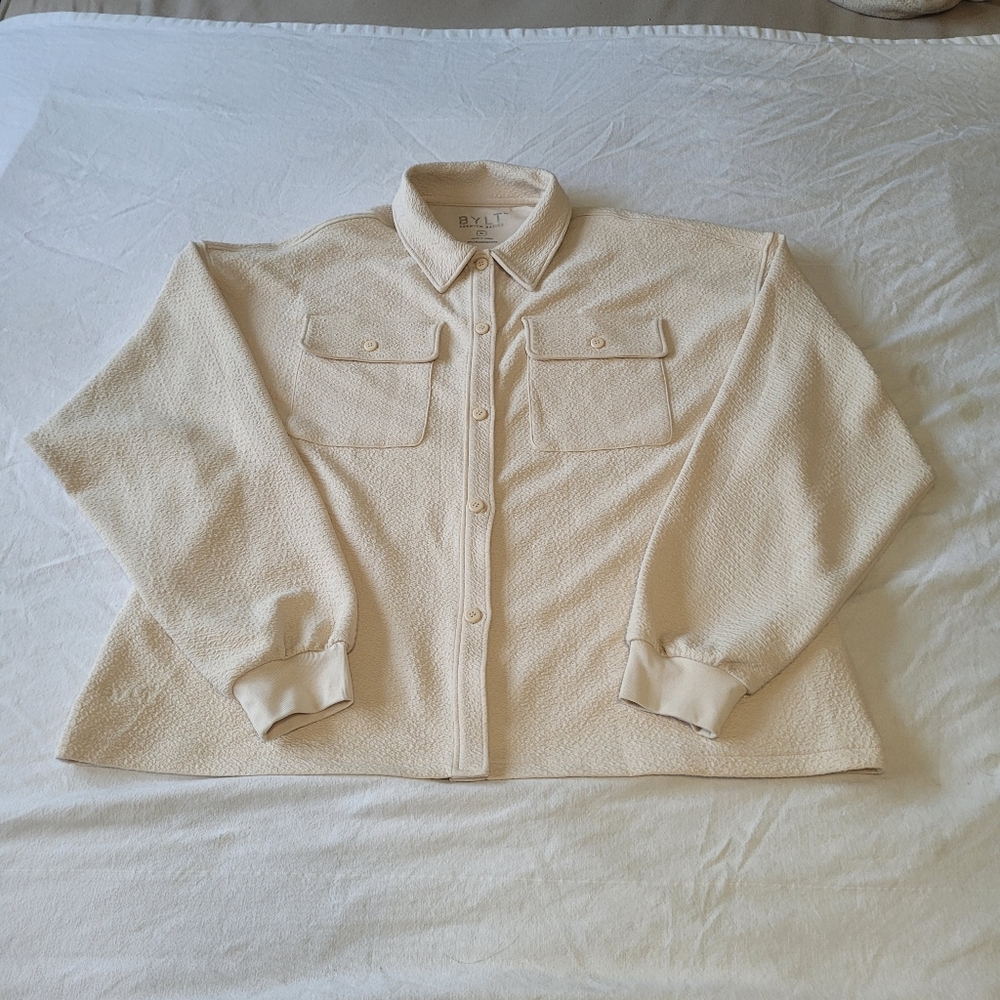 Bylt Serene Shacket Women's XL Button Up Top Beige L/S Athleisure Outdoors